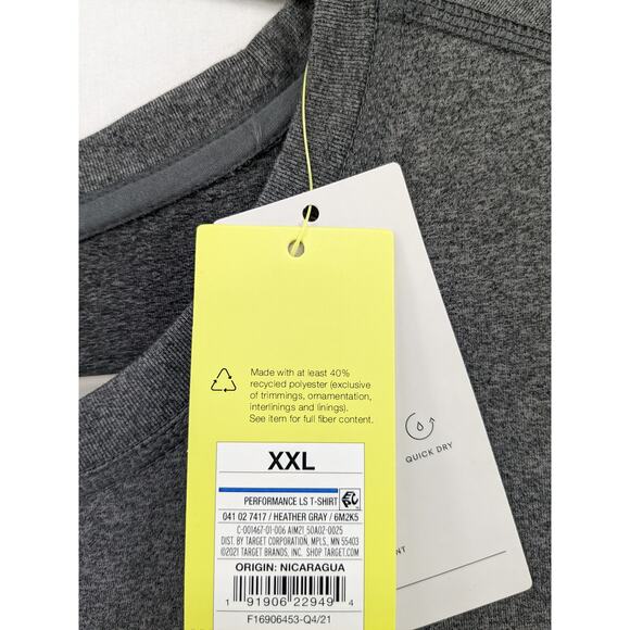 All in Motion Performance TShirt Heather Gray XXL Long Sleeve Activewear Workout - Picture 4 of 8